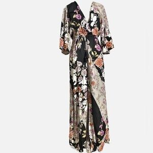 JAASE Wide Leg Floral Jumpsuit with Tassel Tie Waist